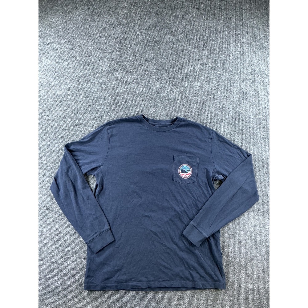 Vineyard Vines Mens Medium Blue Long Sleeve American Flag Whale Pocket T-Shirt
